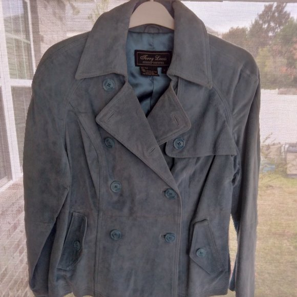 New Terry Lewis Classic Luxuries Blue Size M Double Breasted Lined Suede Coat - Picture 2 of 13